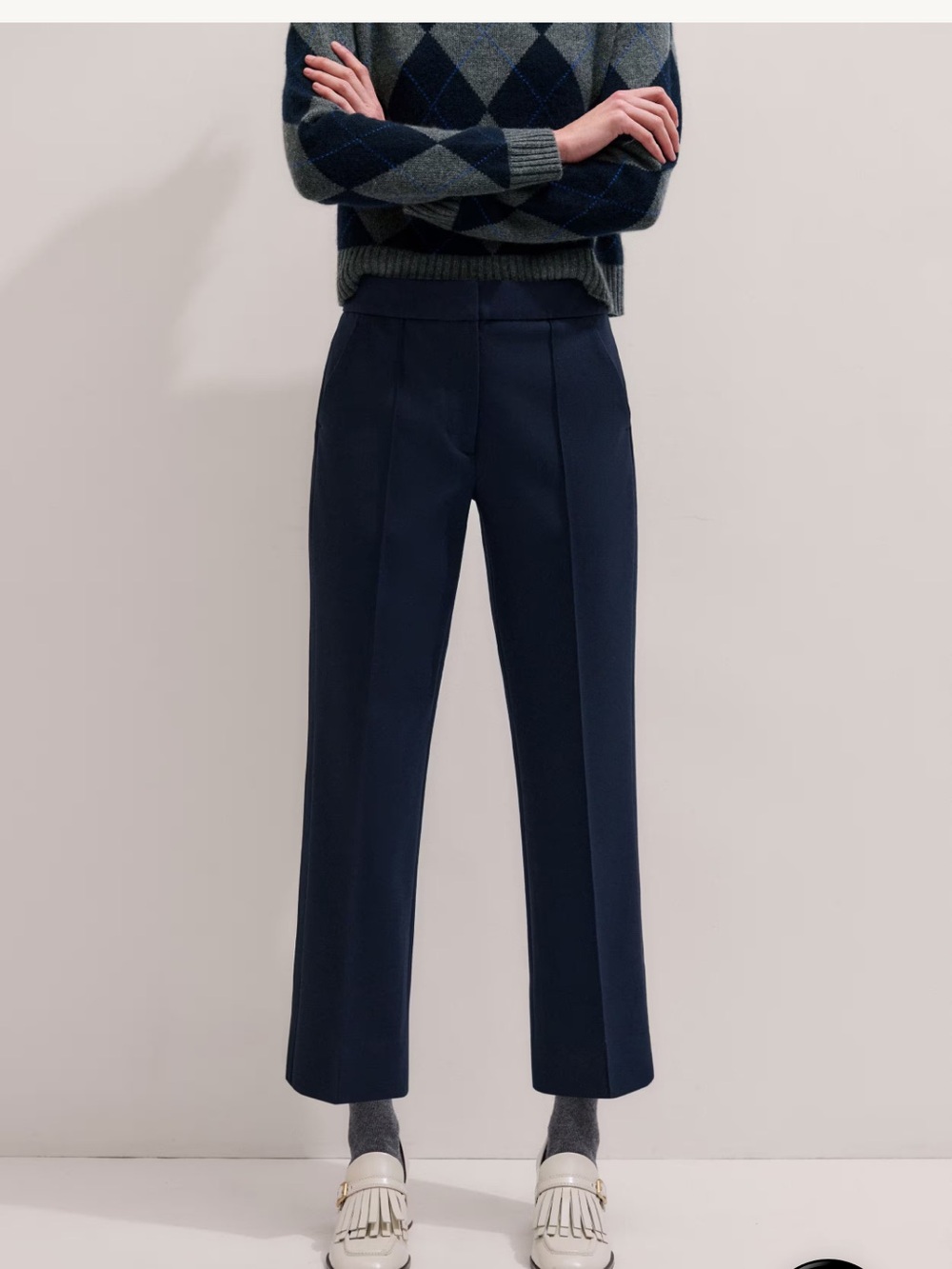 ME+EM Slim Crop Tux Pant Wool Blend US Size 2 Navy Workwear Quiet Luxury
